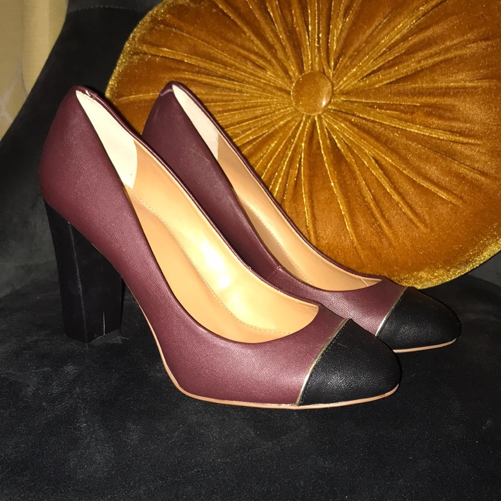 J Crew Cabernet cap-toe block heels